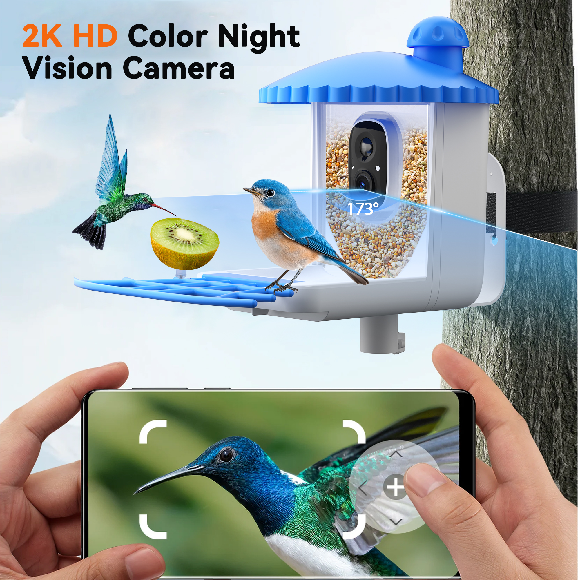 TPUFO Smart Bird Feeder with Camera, 2K HD Bird Watching Camera, Auto Capture Bird Videos & Motion Detection, AI Identify 11000+ Species, Ideal Gift for Bird Lover