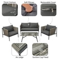 thumbnail image 5 of Miekor Furniture 4-Piece Rope Sofa Set with Thick Cushions and Toughened Glass Table, All-Weather Patio Furniture Set For 4 Person With Loveseat, Gray W5UAAE, 5 of 9