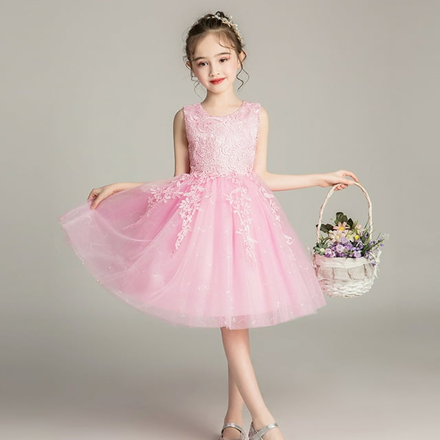 Robe de Princesse pour Fille, Cadeau d'Anniversaire, Robe de Demoiselle d'Honneur, Col Rond, Sans Manches, Nœud Solide, Robe de Princesse