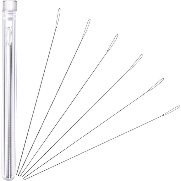 Chuangdi Beading Needles 6 Pieces Stainless Steel Needle Large Big Eye Collapsible Embroidery Beading Needle Thread Sewing Needles Needle Bottle, Assorted Size