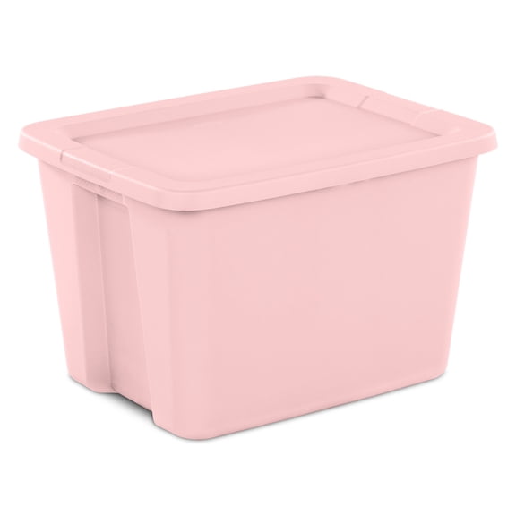 Sterilite 18 Gallon Tote, Plastic Storage Bin with Snap-on Lid, Strawberry Smoothie