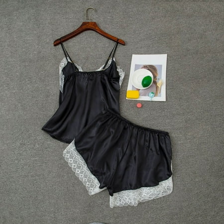 

Cathalem Womens Satin Leopard Sling Sleepwear Lingerie Lace Nightwear Underwear Set Women Lingerie Set Two Piece Underwear Black Medium