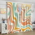 thumbnail image 4 of Retro 70s Groovy Curtains, Vintage Funky 60s Aesthetic Trendy Green Teal Orange Spiral Swirl Boho Hippie Print Window Treatments for Living Room Girls Bedroom 55x63in, 4 of 6