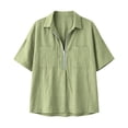 thumbnail image 7 of Olyvenn Women's Half-Zip Linen Blend Button Collared Shirt, Short Sleeve, Two Chest Pockets, Casual & Workwear Top Green XXL, 7 of 7