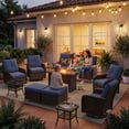 thumbnail image 6 of Sunmthink 10-Piece Patio Furniture Set, High Back Swivel Rocker Chairs with Thick Cushions, Wicker Rattan Outdoor Sectional Sofa with Fire Pit & Ottoman, Blue, 6 of 7