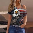 thumbnail image 4 of 4th of July Outfits for Women Cold Shoulder Short Sleeve Casual Top with Straps Independence Day Print Shirt for Patriotic Party, 4 of 6
