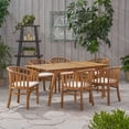 thumbnail image 3 of GDF Studio Zimple Outdoor Acacia Wood 7 Piece Dining Set with Cushion, Teak and Cream, 3 of 13