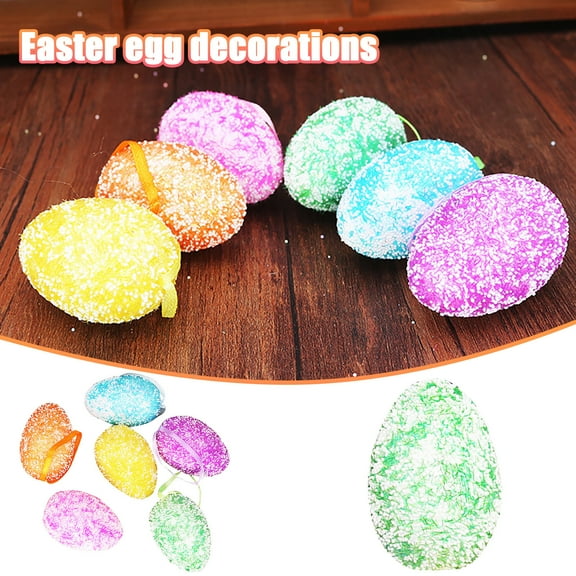 MOQLOM Easter Foam Eggs, 6pcs Colorful Easter Eggs Pendant for Spring, Easter Eggs Decor for Tree Hanging Ornaments Party Home Decorations Egg Hunt, 2.36×1.57In