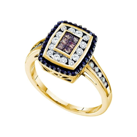 Diamond Princess 14kt Yellow Gold Womens Princess Brown Black Color Enhanced Diamond Cluster Ring 1/2 Cttw