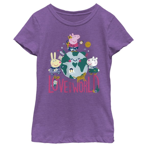 Girl's Peppa Pig Love Our World  Graphic Tee Purple Berry Medium