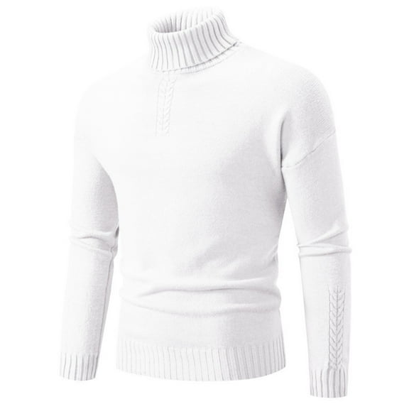GBSYEWXS Pullover Sweater For Men Long Sleeve Solid Color Pullover Daily Wear Warm High Neck Sweaters White