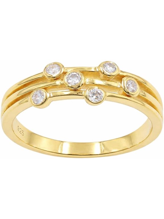 Earth Gems Jewelry Moissanite Ring for Women, Gold Plated Sterling Silver Minimalist Band
