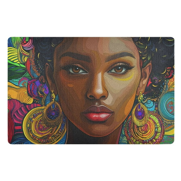 JSTEL African American Woman Bohomian Front Door Mat Outside Entrance 32x20 Inch Doormat for Outdoor Indoor Washable Non Slip Floor Mats