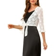 thumbnail image 4 of Allegra K Women's Bolero Cardigan Ruffle 3/4 Sleeve Tie Front Lace Shrug Top, 4 of 6