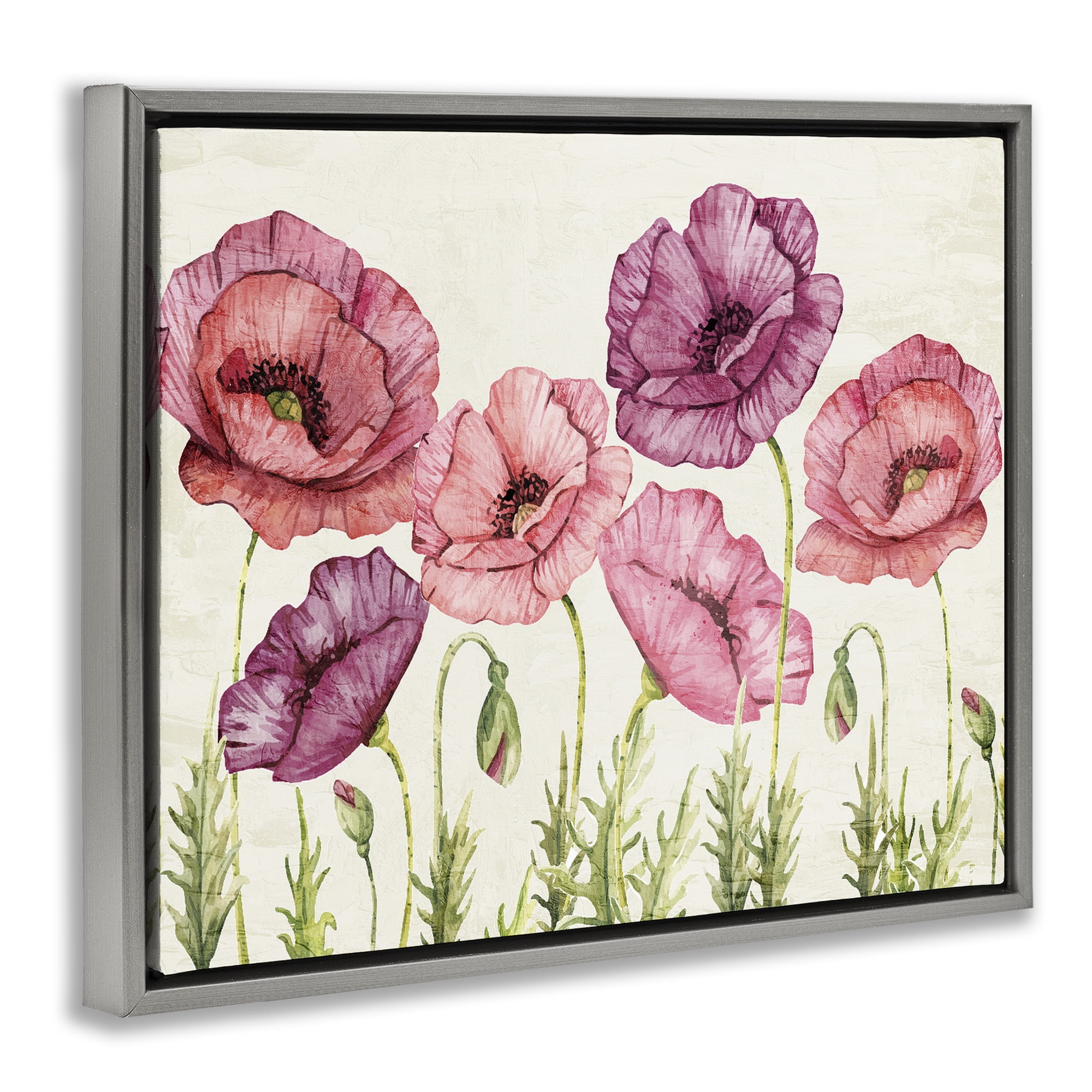 Stupell Industries Poppy Days Vintage Blooms Gray Framed Floater Canvas Wall Art, design by Kim Allen