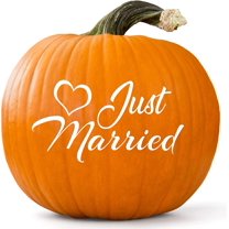 VWAQ Just Married Decal for Pumpkin Home Curb Appeal Decoration Wedding Decor Gift Sign Art Decor - 4"H X 8"W WHITE
