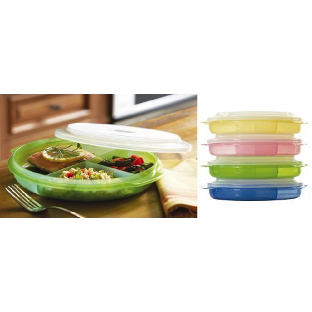 Microwave Divided Plates With Vented Lids (Set of 4 pink, green, blue