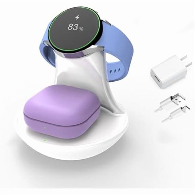 HAYAN for Samsung Galaxy Watch Charger Stand Ultra 7 6 5 4 3 Pro Classic,Fast Charging for Samsung Watch Charger Holder,for Galaxy 3/2/Buds+/Buds 2 Pro,Wireless Charging USB C (White)