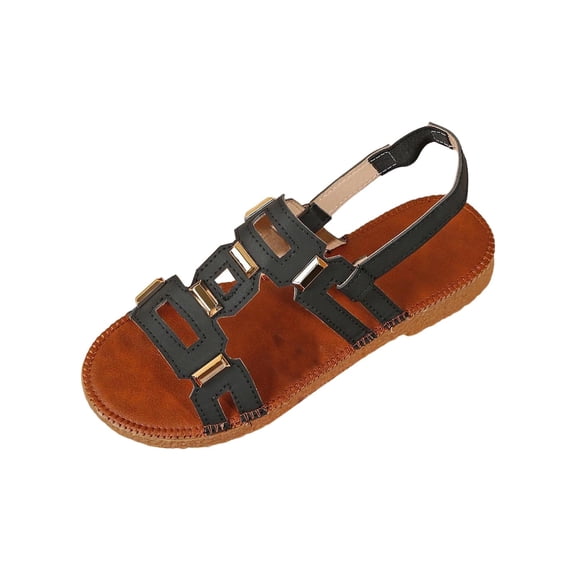 Lenago Women's Sandals Casual Versatile Stylish Round Toe Summer Style Hollow Out Thick Sole Breathable Open Toe Flat Sandals 36