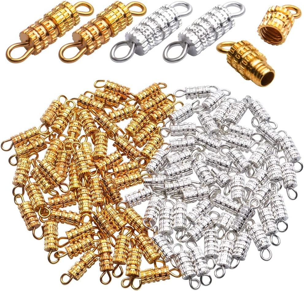 Jewelry Screw Clasps,100pcs Golden Silver Barrel Screw Clasp Column