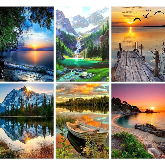 YALKIN 6pcs Landscape Painting by Numbers for Adults Canvas Art DIY Easy Oil Paintings for Wall Decor Painting - 30x40cm / 12x16in