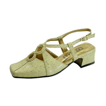 

FLORAL Ines Women s Wide Width Criss-Cross Dress Pumps GOLD 7.5