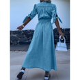 thumbnail image 4 of Vestido de Mezclilla con Cuello en V y Botones para Mujer, Cintura Media, Corta y Abertura Azul S, 4 of 8