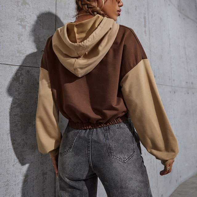 Color Block Hoodie, Dobladillo Elástico Amigable Con La Piel Sudadera Con Capucha De Moda Manga Larga Para Mujeres Para Viajes De La Vida Diaria