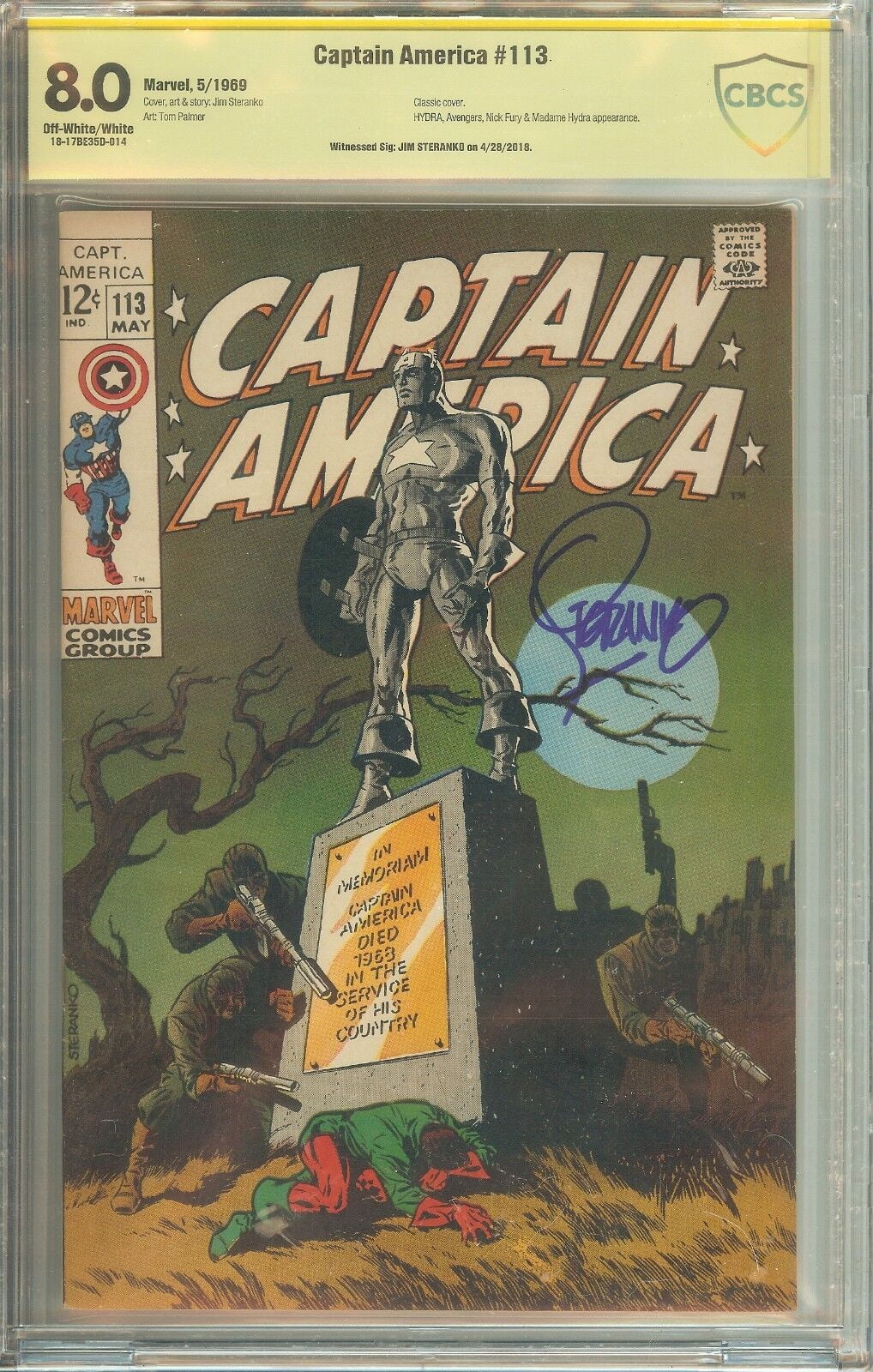 Captain America #113 CBCS 8.0 Signature Witnessed Jim Steranko