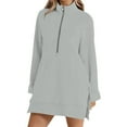 thumbnail image 2 of UTSJKR Half Zip Pullover Women Cute Oversized Mock Neck Sweatshirt Side Split Tunic Sweatshirt Spring Fleece Pullover with Pockets Gray S, 2 of 7