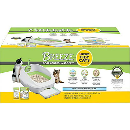 Purina Tidy Cats Litter Box System  Breeze System Starter Kit Litter Box  Litter Pellets & Pads Change the way you think about cleaning your cat s litter box with the Purina Tidy Cats Breeze Litter System starter kit. This system features powerful odor control to keep your house smelling fresh  and the specially designed  cat friendly litter pellets minimize litter tracking throughout your home. With the pass through automatic litter box system  the pellets capture solid waste on top  letting urine pass through to the absorbent litter pads below. This easy to maintain system takes the guesswork out of changing litter while giving your cats a comfortable place to seek relief. A protective drawer holds the cat pads securely in place  keeping them away from your cats while they use the breeze litter box. This litter system starter kit comes with everything you need to get started using this all in one cat litter system. For a litter system that keeps delivering clean cat litter boxes time after time.