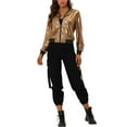 thumbnail image 2 of CHAQUETA BOMBER CORTA METÁLICA CON CUELLO ALTO PARA MUJERES CHIC, L, MARRÓN DORADO, 2 of 7