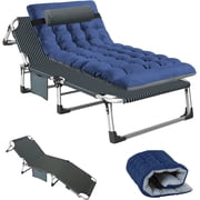 Slsy Folding Sleeping Cots Bed with 2 Sided Mattress & Pillow, Folding Camping Cot, Adjustable 4-Position Folding Lounge Chair