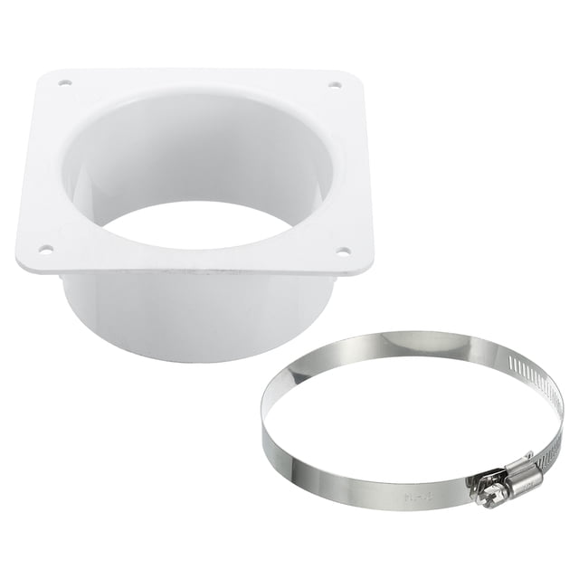 Unique Bargains Plaque Murale de Raccord de Conduit 4 Pieds pour Évent de Sécheuse, Carrée à Ronde avec Pince pour Refroidissement d'Air et Ventilation, Blanc
