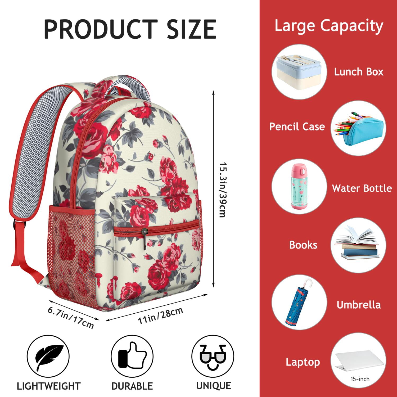 Boho Tropical Flower Print Backpack - Breathable Lightweight Daypack