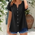 thumbnail image 2 of Auralook Womens Short Sleeve Tops Cotton Linen Shirts Loose Casual V Neck Button Lace Blouses Summer Vacation Clothes, 2 of 9