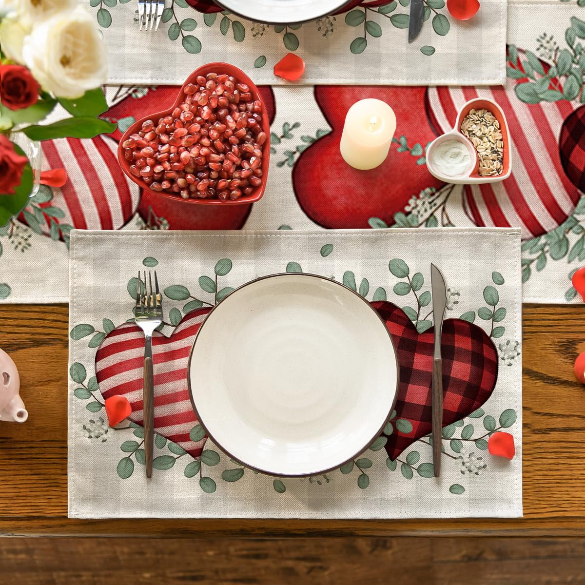 Smile 12 Set Total 48PCS Seasonal Decorative Placemats, All Season Polyester Durable Vintage Rustic Table Mats for Kitchen Home Farmhouse Cabin Decor Holiday Celebration