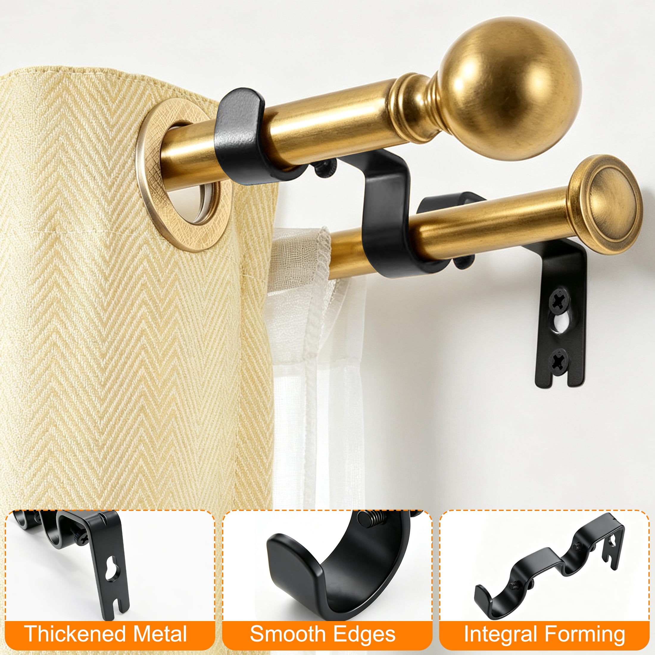 6 Pack Double Curtain Rod Brackets, Heavy Duty Black Curtain Rod Holders, Metal Curtain Rod Wall Mount Bracket for 0.7"-1.02" Rods