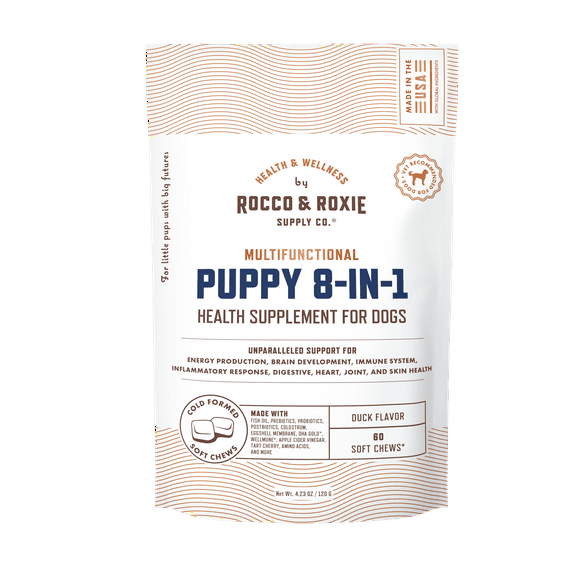Rocco & Roxie Multifunctional Puppy 8-in-1 Supplement, Multivitamin Soft Chews Duck Flavor, 60 Count