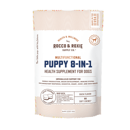 Rocco & Roxie Multifunctional Puppy 8-in-1 Supplement, Multivitamin Soft Chews Duck Flavor, 60 Count