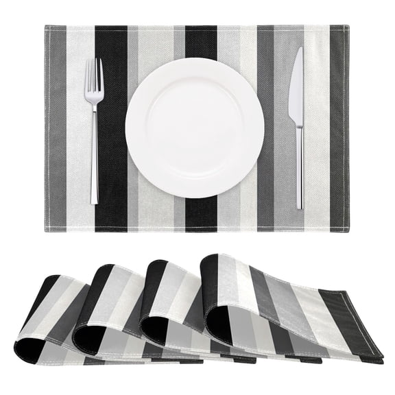 Black White and Gray Stripes Reversible Placemat Non Slip Coffee Mat 18x12 Inch for Dining, Kitchen, Coffee