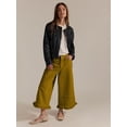 thumbnail image 4 of Women Ruffle Hem Wide Leg Jeans Mid Rise Cropped Denim Pants with Pockets Green S, 4 of 9