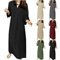 thumbnail image 1 of Gspmoly Robes Décontractées pour Femmes, Robe Décontractée pour Femmes de Printemps et d'Été à Col en V, Unie, en Coton et Lin, avec Poches, à Manches Longues, Robe de Cocktail, Offres Hebdomadaires, 1 of 7