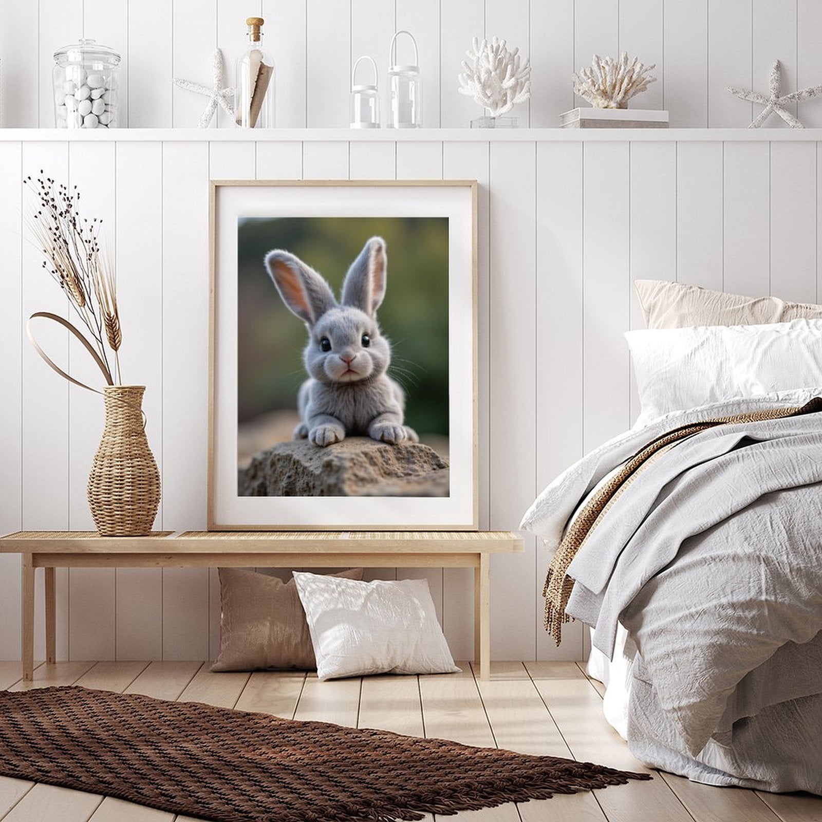 Diamond Art Kit for Adults, Cute Gray Bunny On Rock Diamond Painting for Adults Beginners, 5D DIY Diamond Art Painting Kits, Colorful Diamond Painting Craft for Home Decor 12x16
