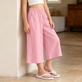 thumbnail image 5 of VBEWZET Girls Ice Silk Wide Leg Culottes, Elastic Waist Flowy Capri Pants Elastic Waist Casual Summer Trousers for Kids & 5-15 Years Red 10-11 Years, 5 of 6
