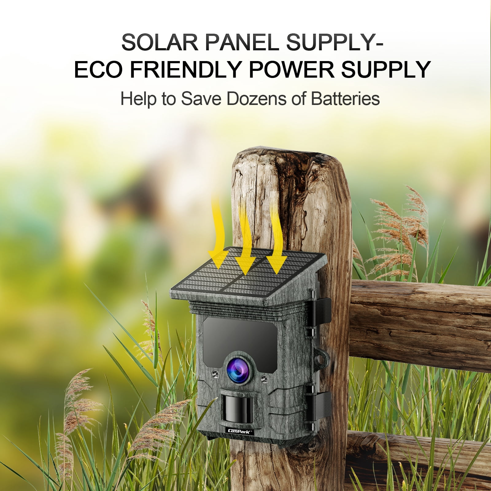 CAMPARK Solar Powered Trail Camera Native 4K 30fps 46MP WiFi Game Deer Camera 4400mAh Bluetooth Hunting Camera with Infrared Night Vision Motion Activated Waterproof Trail Cam for Wildlife Monitoring