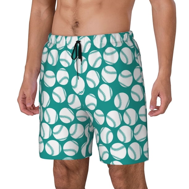 Fotbe Green Baseball Traje de Baño para Hombre – Shorts de Natación de Secado Rápido con Forro y Bolsillos-Large