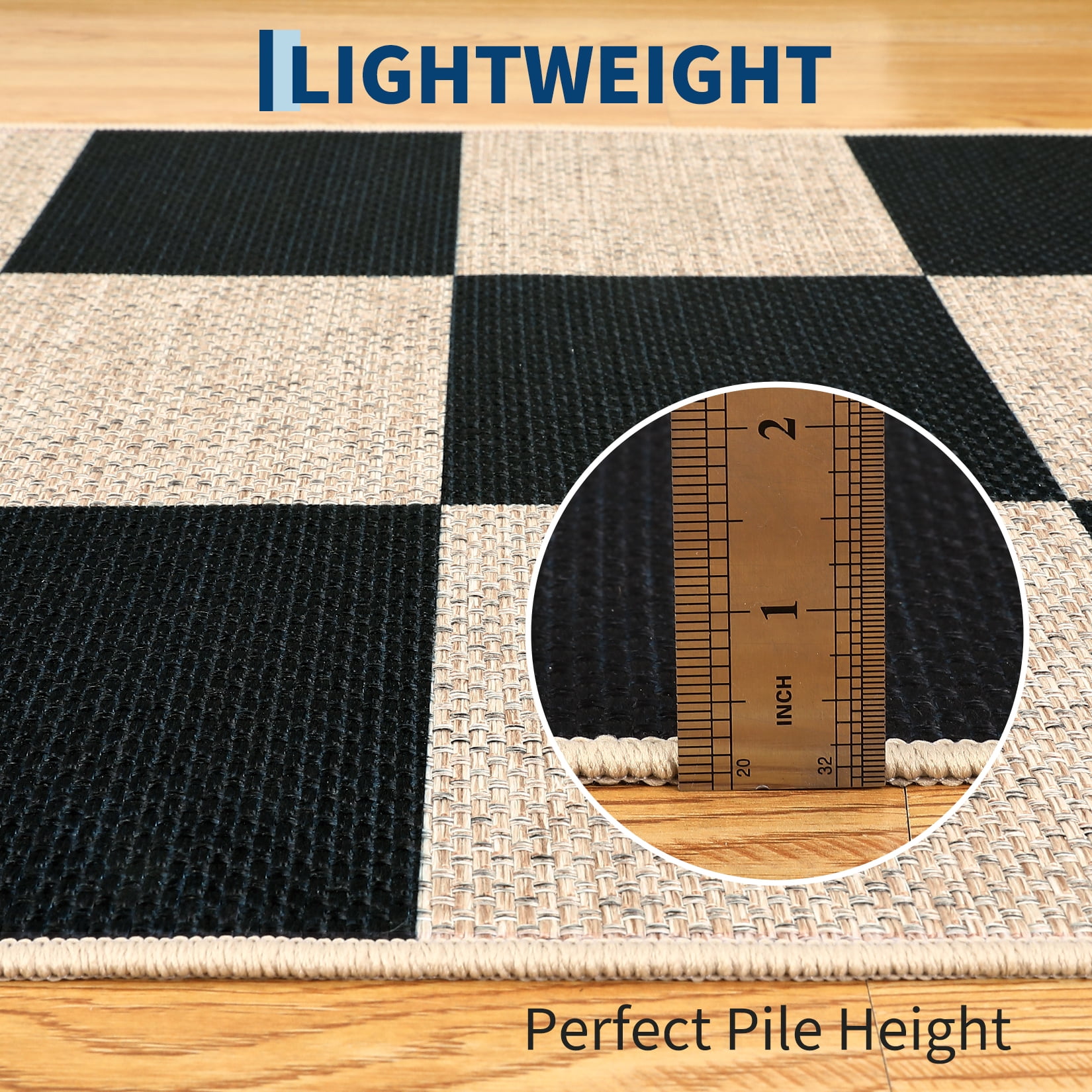 Hasoo Easy Jute Checker Runner Washable 2' x 6' Throw Rug for Hallway Enterway Neutral Indoor/Outdoor Black/White Carpet