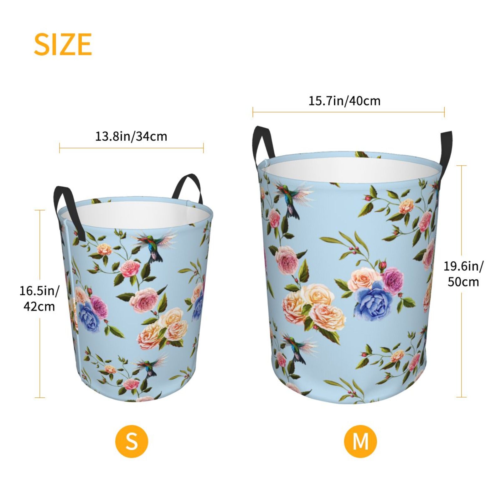 Large Laundry Basket with Handles - Rose Hummingbird Kids Baby Dirty Clothes Laundry Hamper for Bedroom Aesthetic