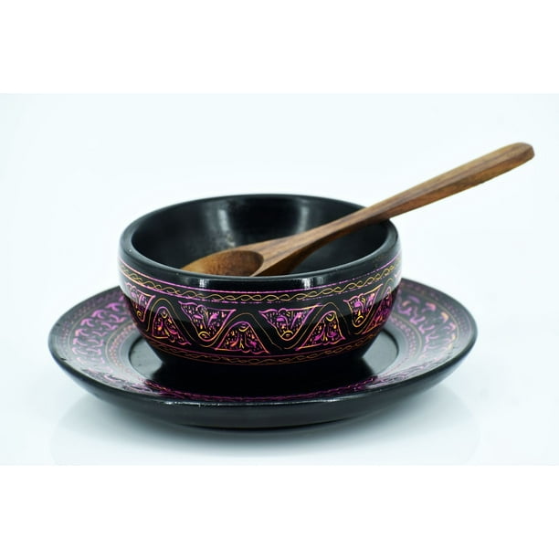 Lacquer Art Soup Bowl with Spoon and Plate I Lacquer art Craft